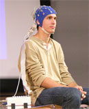 monitoring brain waves of meditating student
