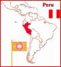 map of South America highlighting Peru and displaying the flag of Peru and the flag of the Global Country of World Peace